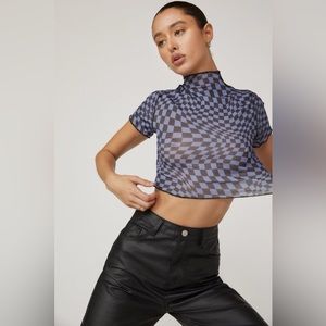 Nasty Gal Blue and Black Checkered Crop Top